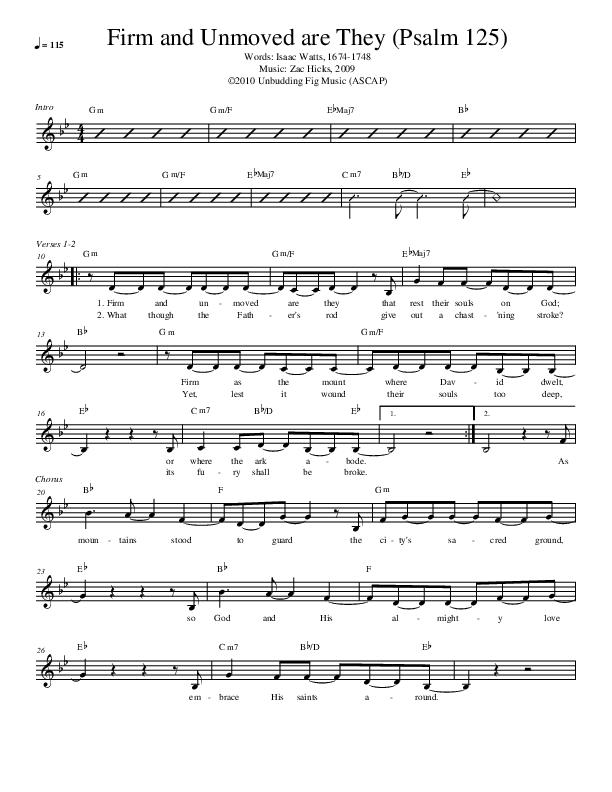 Firm And Unmoved Are They (Psalm 125) Lead Sheet (Zac Hicks / Cherry Creek Worship)