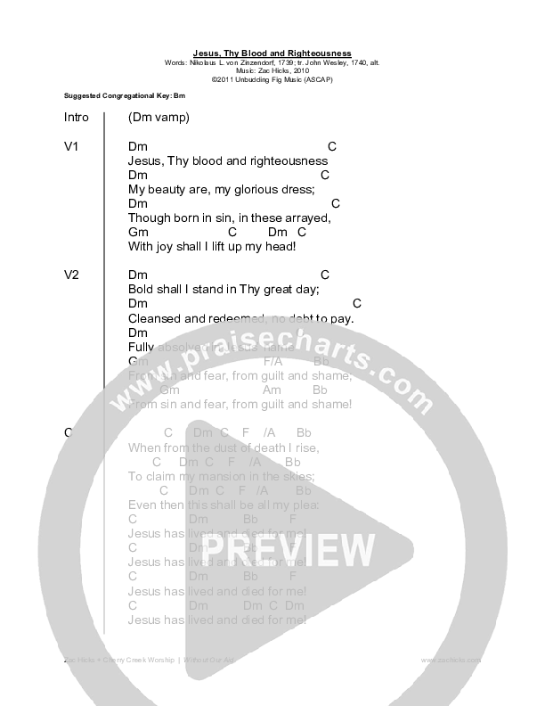 Jesus Thy Blood And Righteousness Chord Chart (Zac Hicks / Cherry Creek Worship)