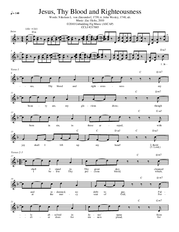 Jesus Thy Blood And Righteousness Lead Sheet (Zac Hicks / Cherry Creek Worship)