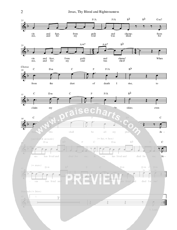 Jesus Thy Blood And Righteousness Lead Sheet (Zac Hicks / Cherry Creek Worship)