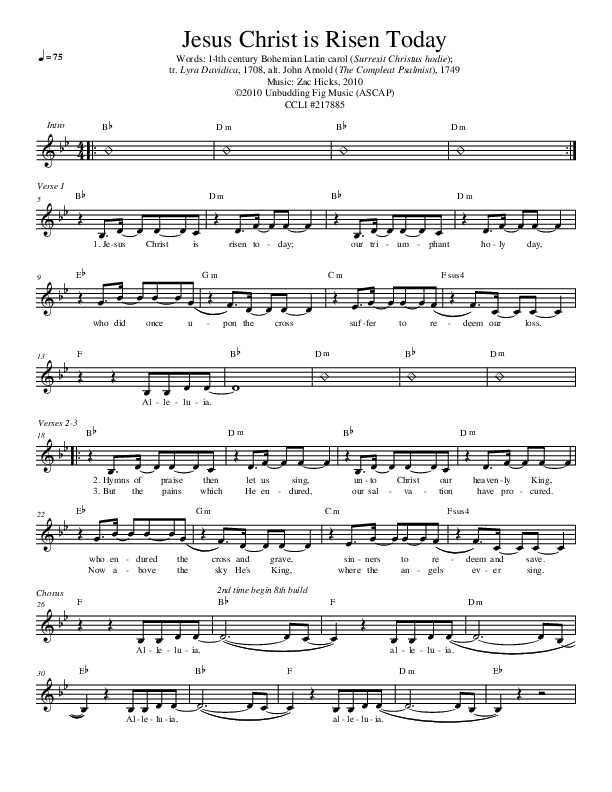 Jesus Christ Is Risen Today Lead Sheet (Zac Hicks / Cherry Creek Worship)