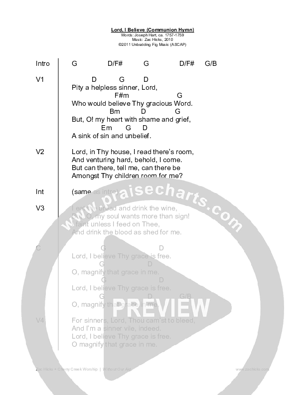 Lord I Believe Chord Chart (Zac Hicks / Cherry Creek Worship)