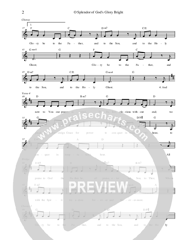 O Splendor Of God's Glory Bright Lead Sheet (Zac Hicks / Cherry Creek Worship)