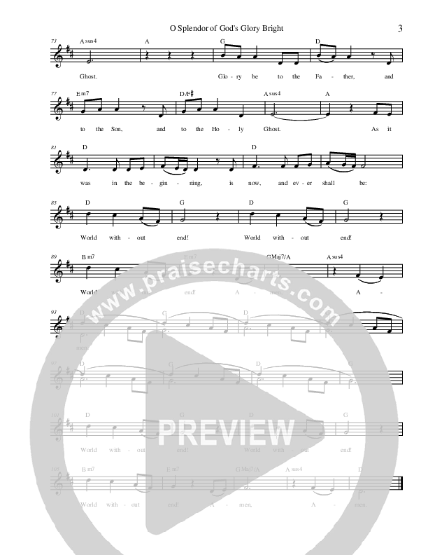 O Splendor Of God's Glory Bright Lead Sheet (Zac Hicks / Cherry Creek Worship)