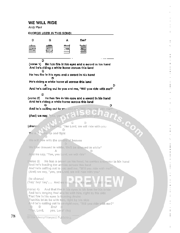 We Will Ride Chords PDF (Andy Park) PraiseCharts