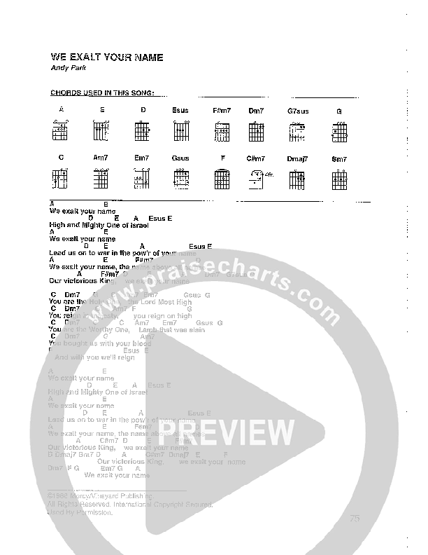 We Exalt Your Name Chord Chart (Vineyard Worship)