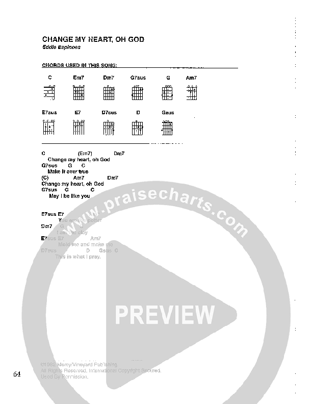 Change My Heart Oh God Chord Chart (Vineyard Worship)
