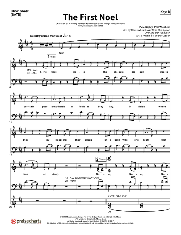 The First Noel Choir Vocals (SATB) (Phil Wickham)