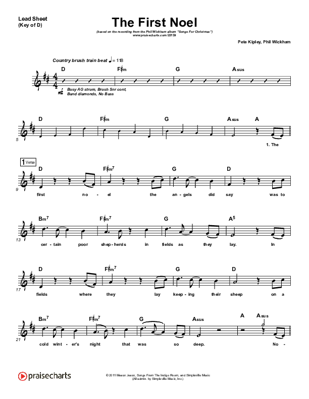 The First Noel Lead Sheet (Melody) (Phil Wickham)