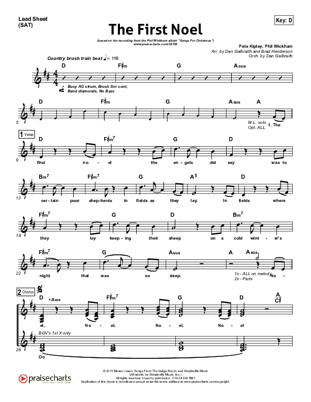 The First Noel Lead Sheet (SAT) (Phil Wickham)