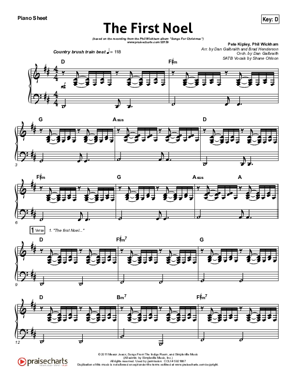 The First Noel Piano Sheet (Phil Wickham)