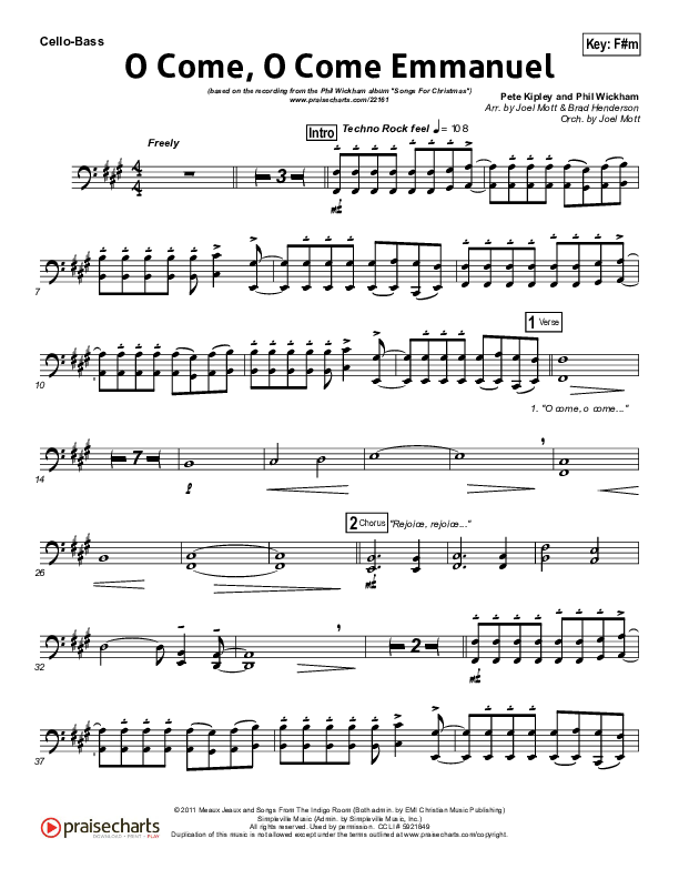O Come O Come Emmanuel Cello/Bass (Phil Wickham)