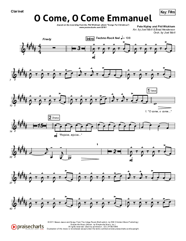 O Come O Come Emmanuel Clarinet (Phil Wickham)