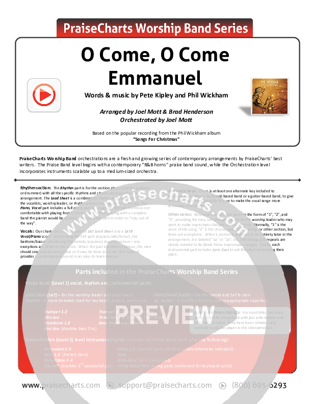 O Come O Come Emmanuel Cover Sheet (Phil Wickham)