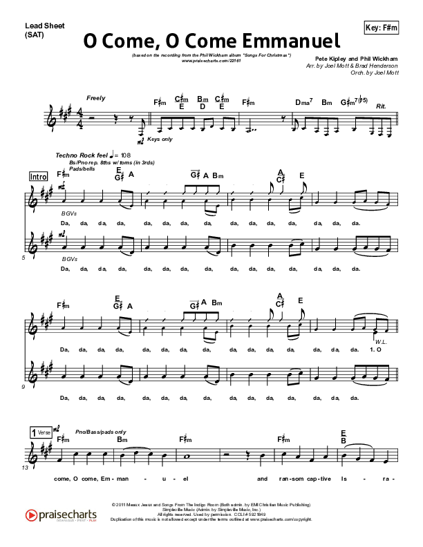 O Come O Come Emmanuel Lead Sheet (Phil Wickham)