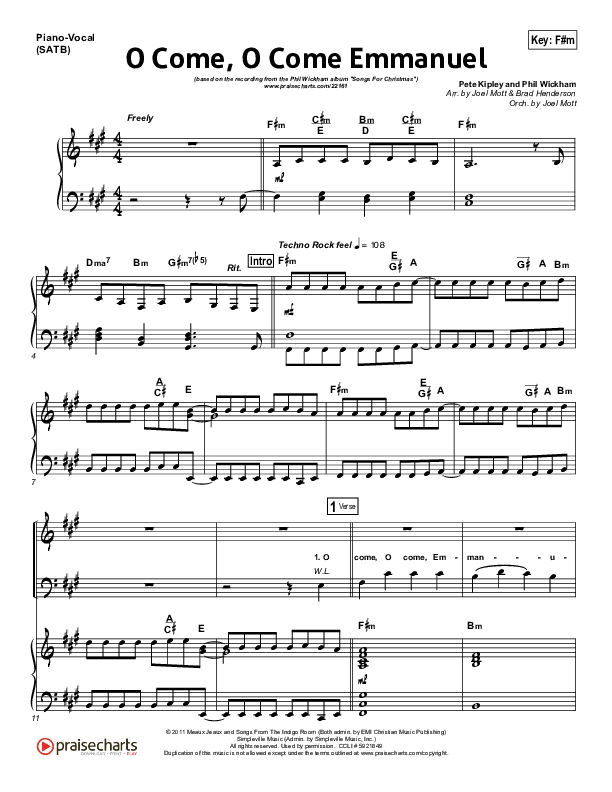 O Come O Come Emmanuel Piano/Vocal Pack (Phil Wickham)