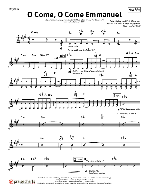 O Come O Come Emmanuel Rhythm Chart (Phil Wickham)