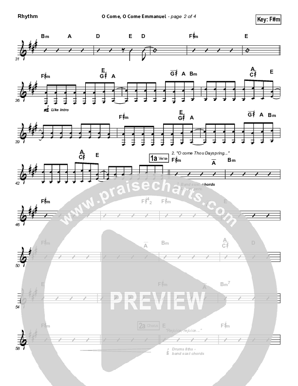 O Come O Come Emmanuel Rhythm Chart (Phil Wickham)