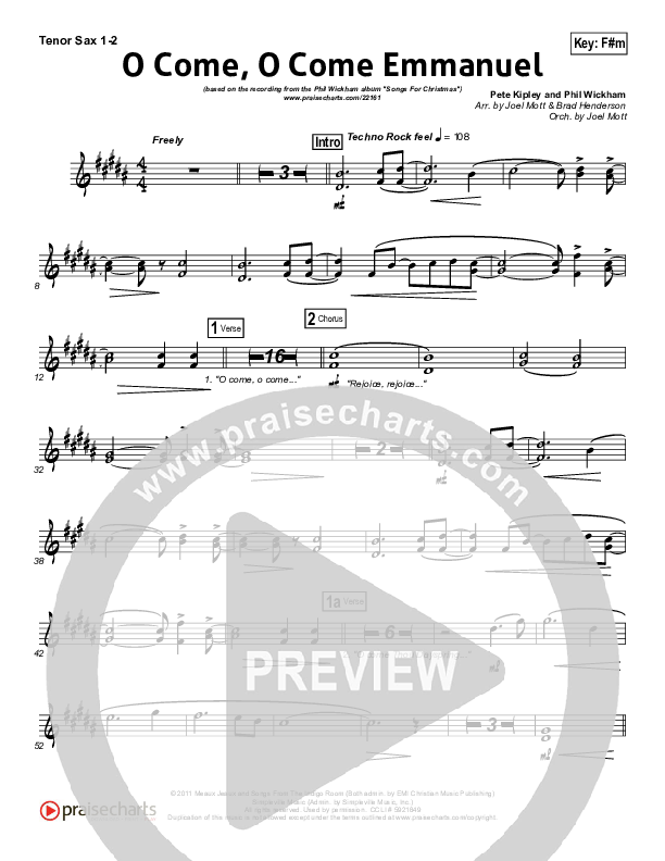 O Come O Come Emmanuel Tenor Sax 1/2 (Phil Wickham)