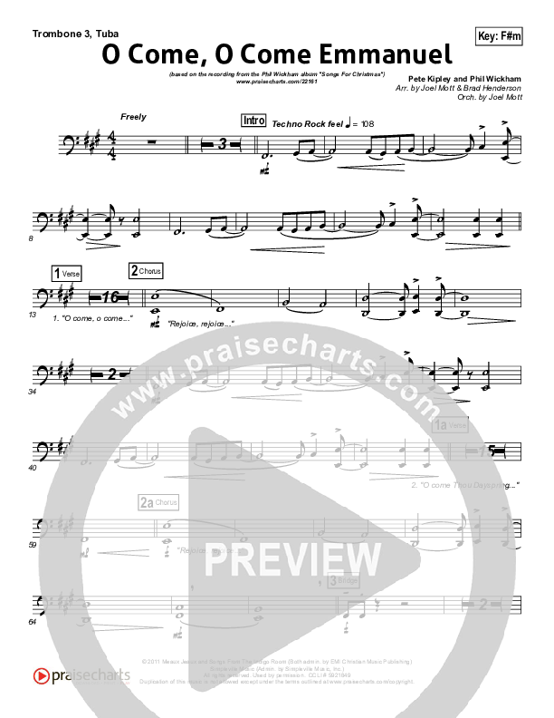 O Come O Come Emmanuel Trombone 3/Tuba (Phil Wickham)