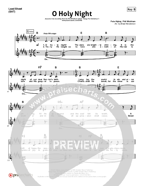 O Holy Night Lead Sheet (SAT) (Phil Wickham)