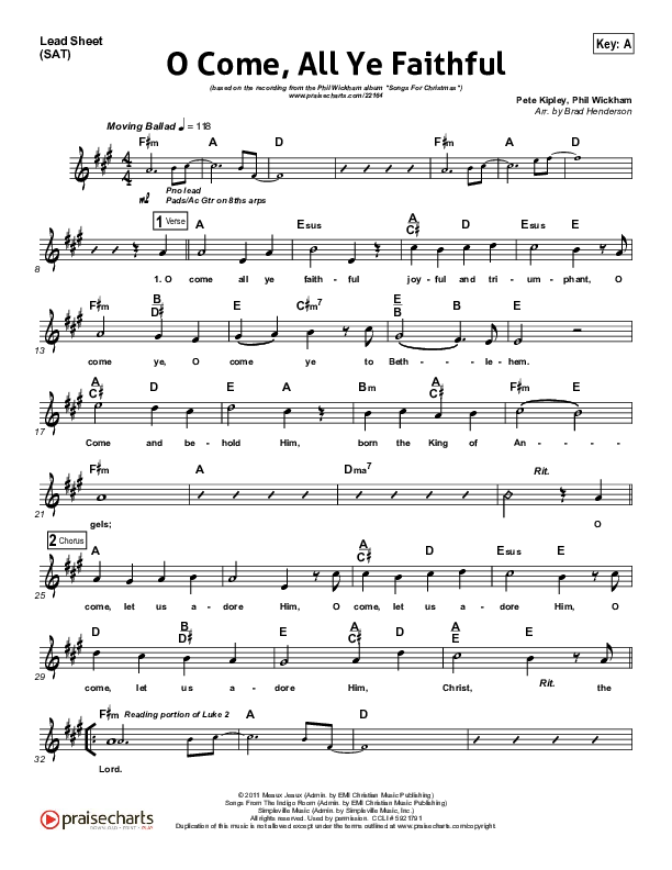 O Come All Ye Faithful Lead Sheet (SAT) (Phil Wickham)