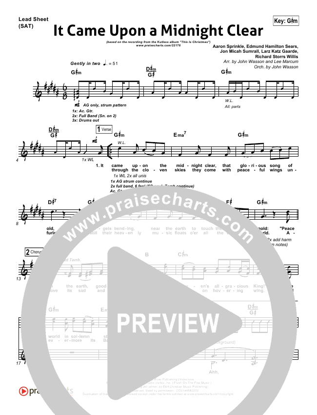 It Came Upon A Midnight Clear Sheet Music Kutless Praisecharts