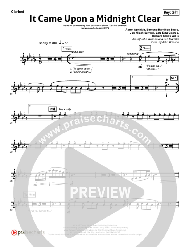 It Came Upon A Midnight Clear Clarinet (Kutless)