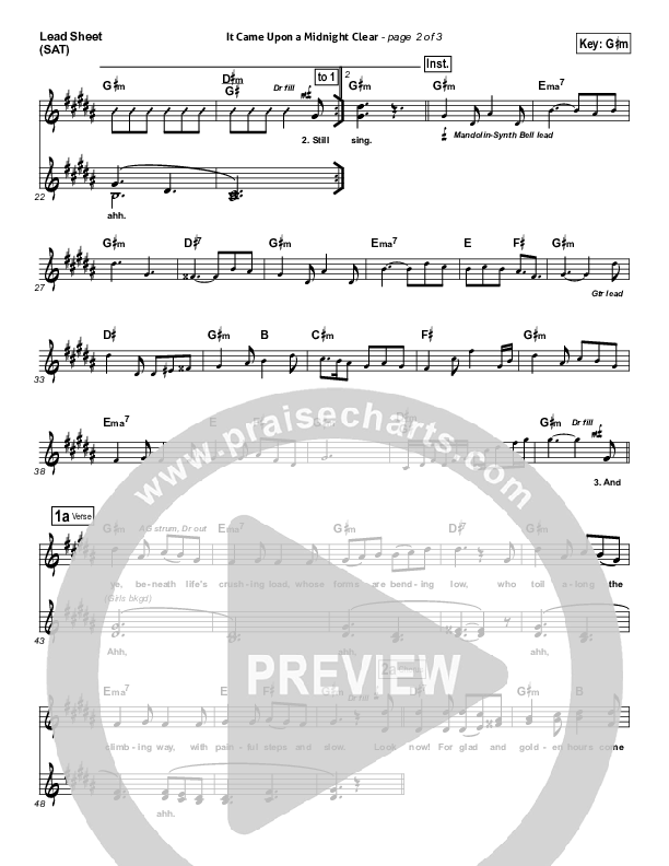 It Came Upon A Midnight Clear Lead Sheet (Kutless)