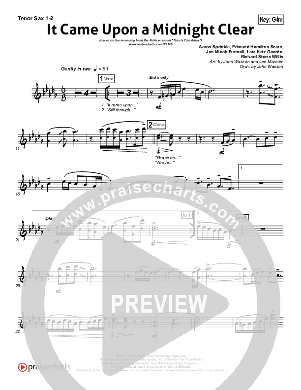 It Came Upon A Midnight Clear Tenor Sax 1/2 (Kutless)