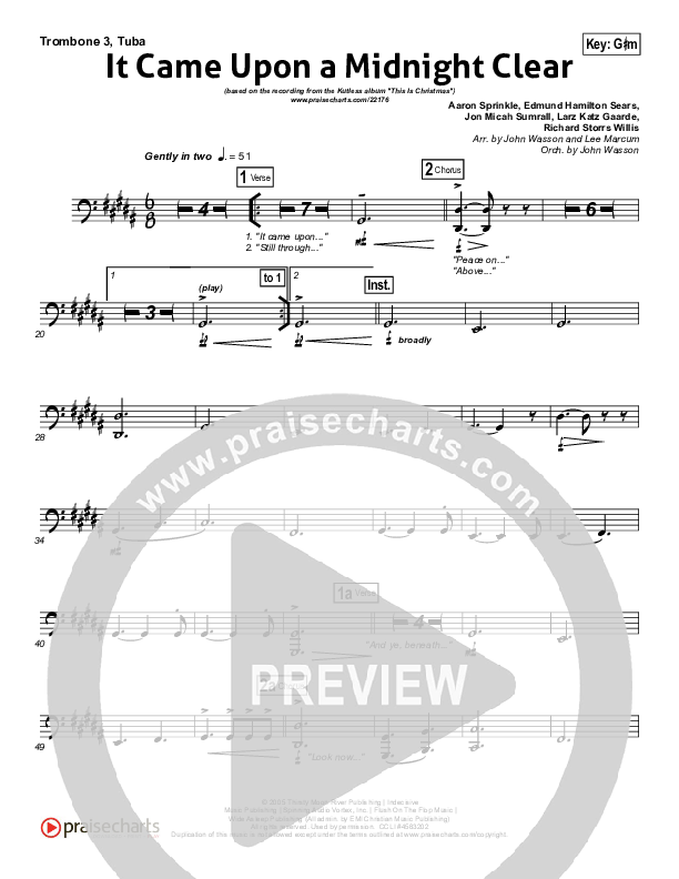 It Came Upon A Midnight Clear Trombone 3/Tuba (Kutless)