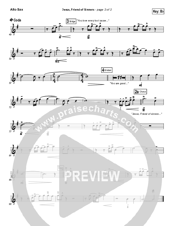 Jesus Friend Of Sinners Alto Sax (Casting Crowns)