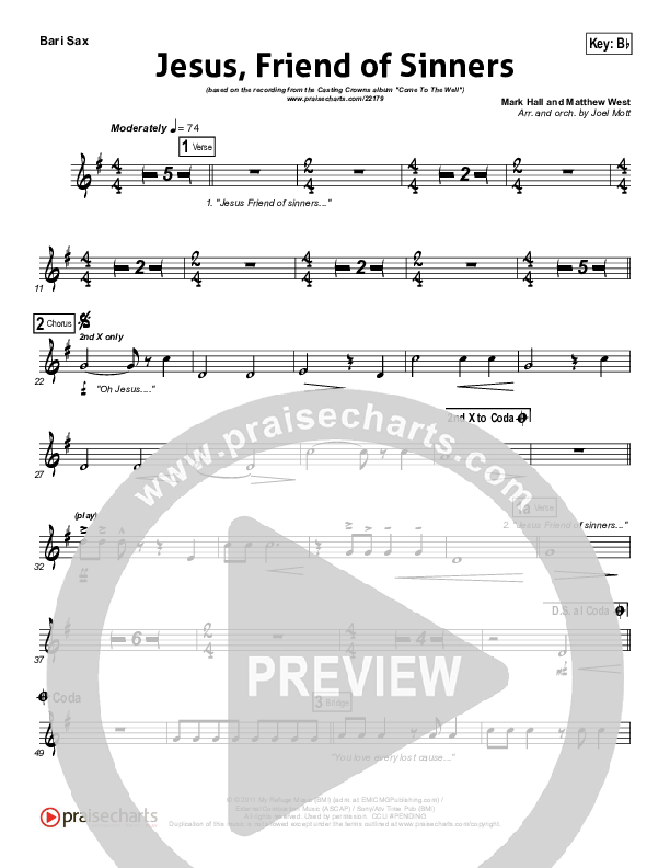 Jesus Friend Of Sinners Bari Sax (Casting Crowns)