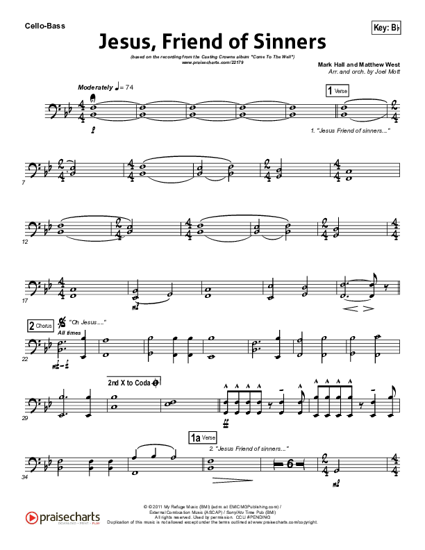Jesus Friend Of Sinners Cello/Bass (Casting Crowns)