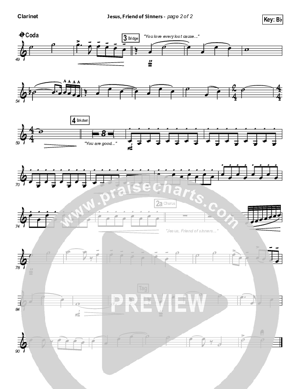 Jesus Friend Of Sinners Clarinet (Casting Crowns)