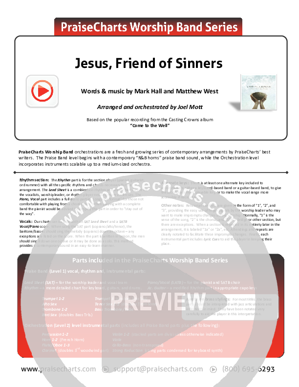 Jesus Friend Of Sinners Cover Sheet (Casting Crowns)