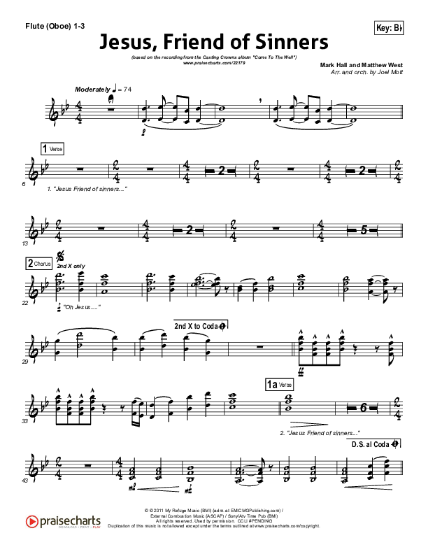 Jesus Friend Of Sinners Flute/Oboe 1/2/3 (Casting Crowns)