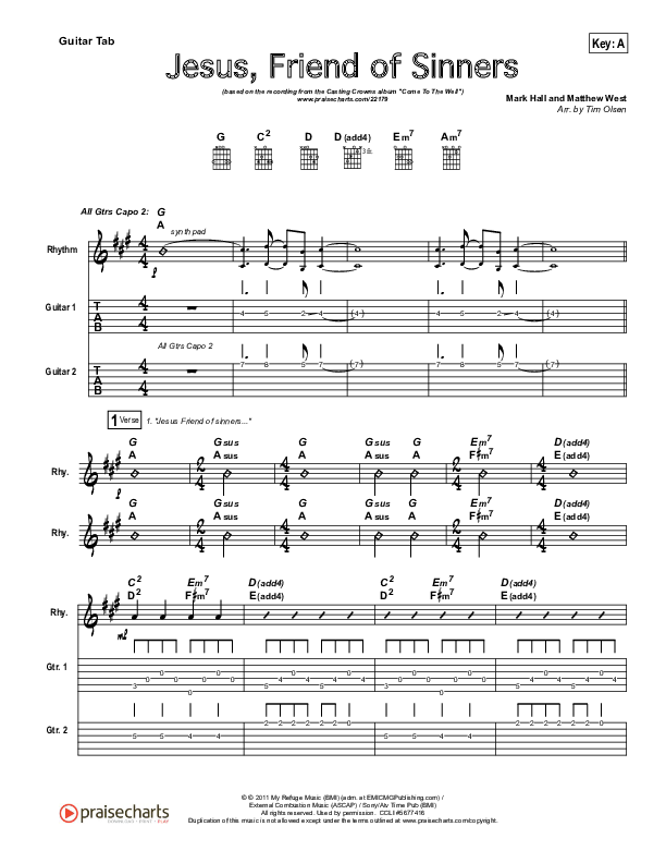 Jesus Friend Of Sinners Guitar Tab (Casting Crowns)