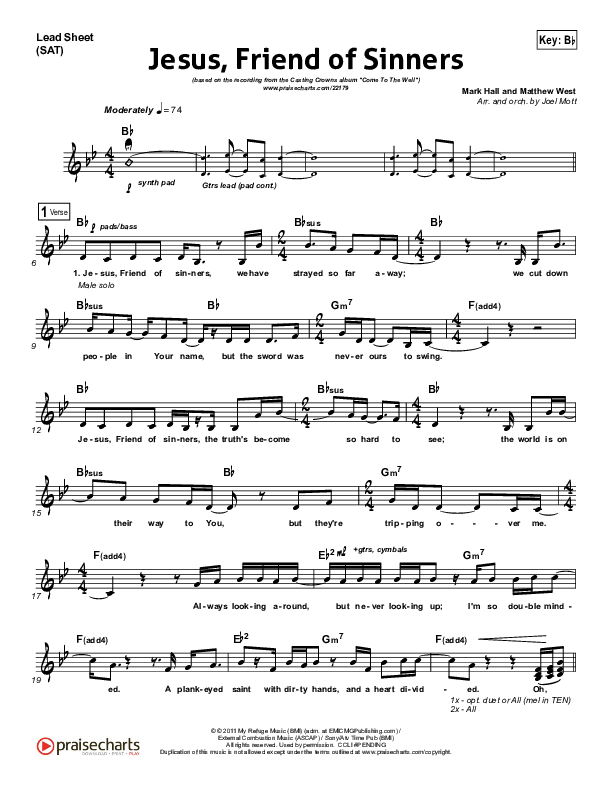 Jesus Friend Of Sinners Lead Sheet (Casting Crowns)