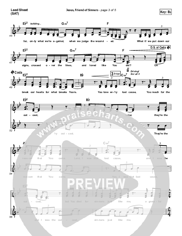 Jesus Friend Of Sinners Lead Sheet (SAT) (Casting Crowns)
