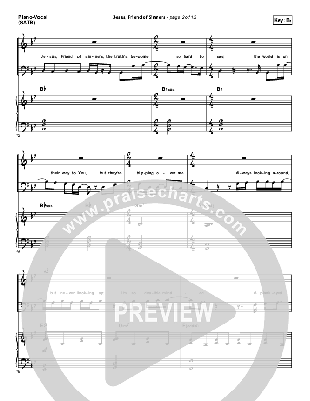 Jesus Friend Of Sinners Piano/Vocal (SATB) (Casting Crowns)