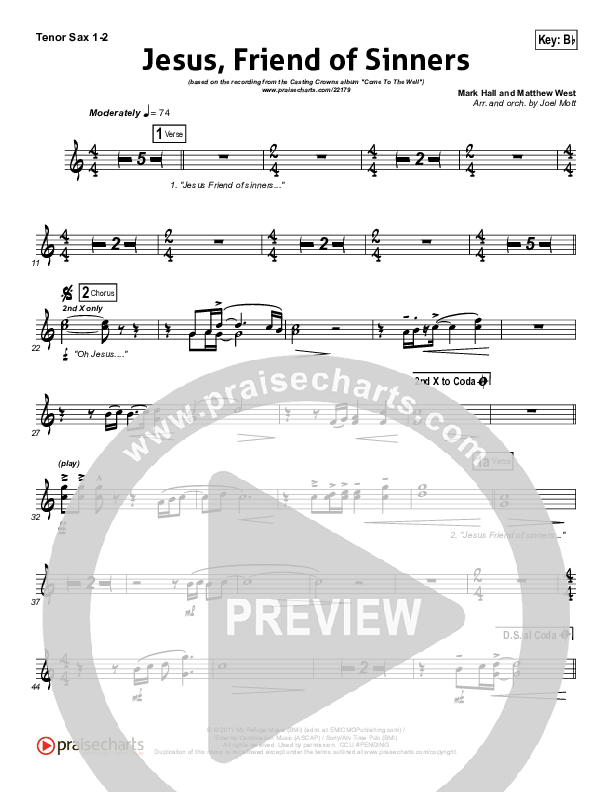 Jesus Friend Of Sinners Tenor Sax 1/2 (Casting Crowns)