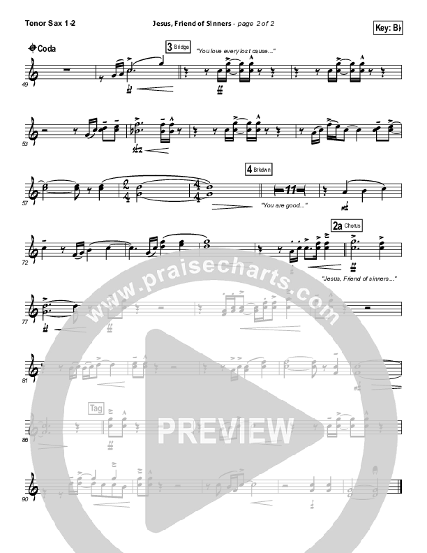 Jesus Friend Of Sinners Tenor Sax 1/2 (Casting Crowns)