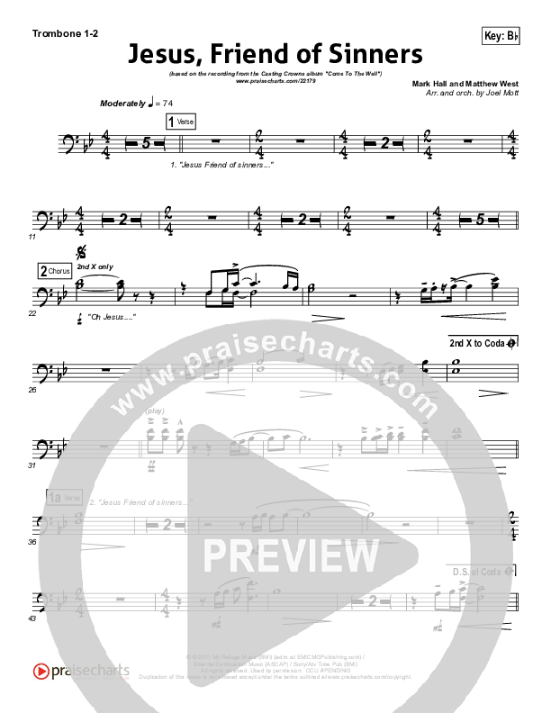 Jesus Friend Of Sinners Trombone 1/2 (Casting Crowns)