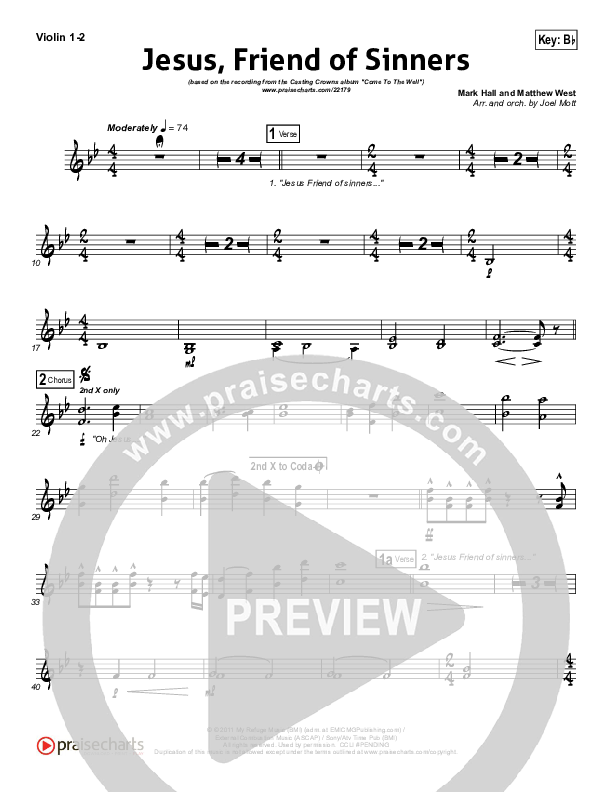 Jesus Friend Of Sinners Violin 1/2 (Casting Crowns)