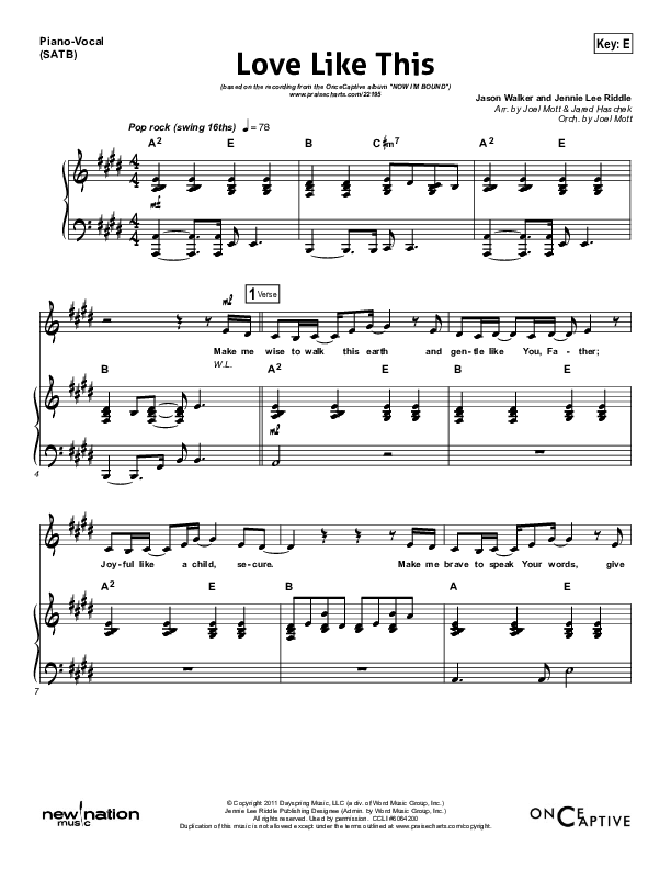 Love Like This Piano/Vocal (SATB) (OnceCaptive)