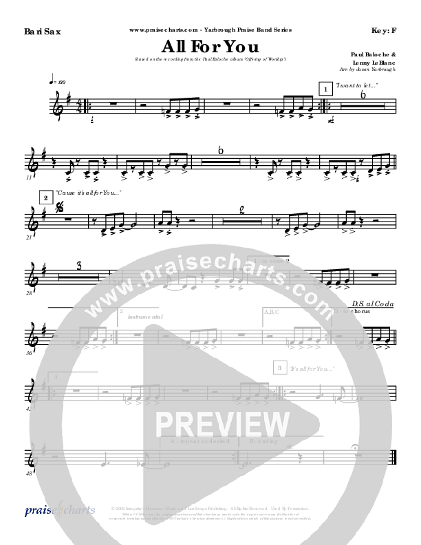 All For You Bari Sax (Paul Baloche)