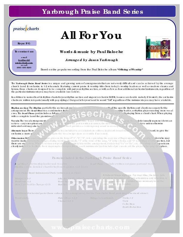 All For You Cover Sheet (Paul Baloche)
