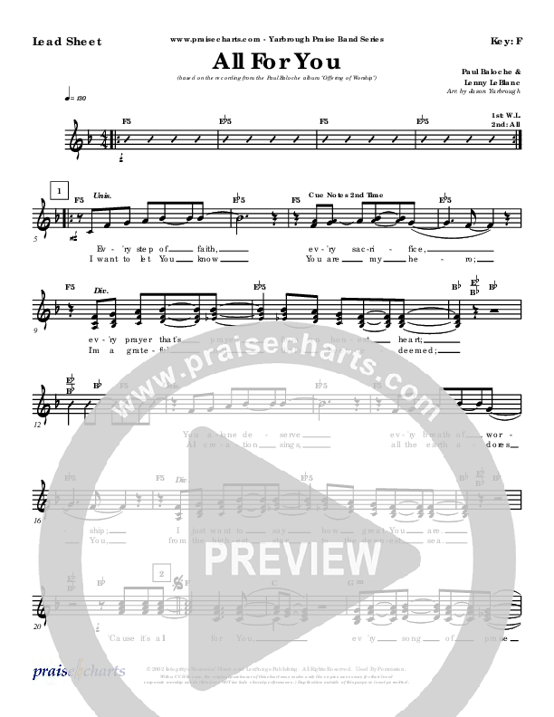 All For You Lead Sheet (Paul Baloche)