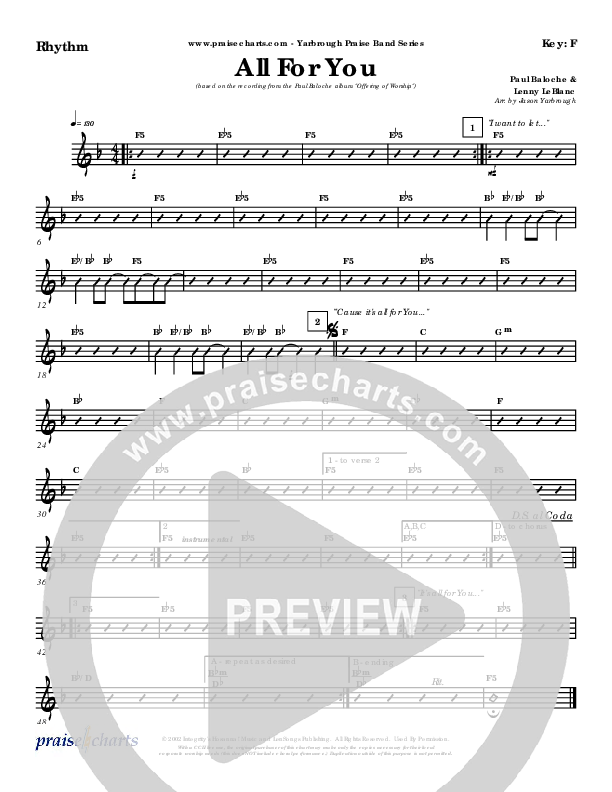 All For You Rhythm Chart (Paul Baloche)